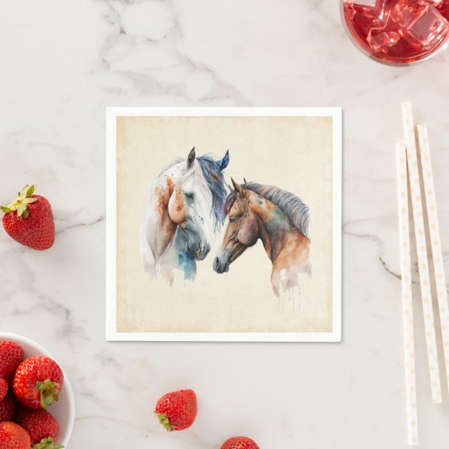 Watercolor Horses Boho Dripping Paint Napkin (Insitu)