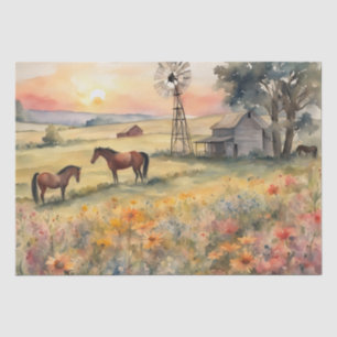 Watercolor Horses in Field of sunflowers Tissue Paper