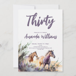 Watercolor Horses Thirtieth Birthday Invitation
