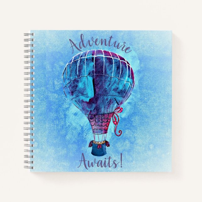 Watercolor Hot Air Balloon Adventure Awaits Notebook (Front)