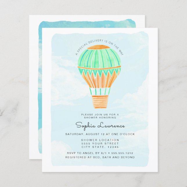 Watercolor Hot Air Balloon Baby Shower (Front/Back)