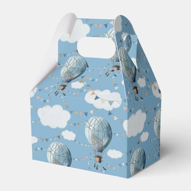 Watercolor Hot Air Balloon Blue //  Favor Box (Front Side)