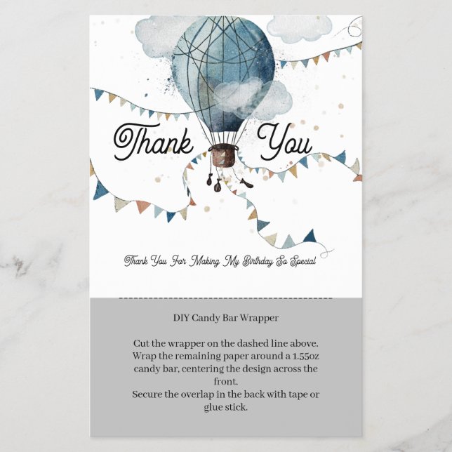 Watercolor Hot Air Balloon // Candy Bar Wrapper (Front)