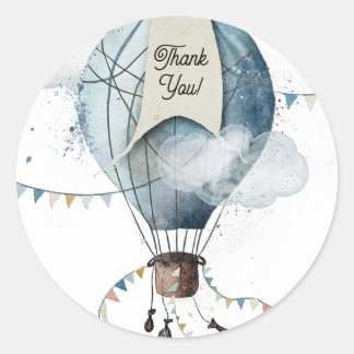 Watercolor Hot Air Balloon // Kid’s Birthday Classic Round Sticker