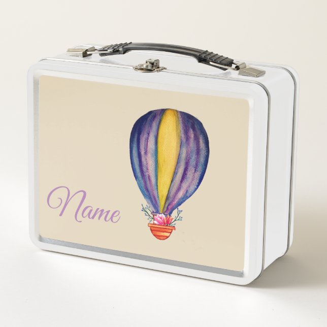 Watercolor Hot Air Balloon Metal Lunch Box (Front)