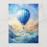 Watercolor Hot Air Balloon Peaceful Sky 
