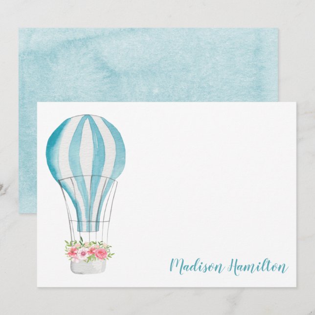 Watercolor Hot Air Balloon Personalized Stationery Card (Front/Back)