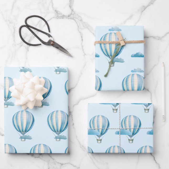 Watercolor Hot Air Balloon Wrapping Paper Sheet (Front)