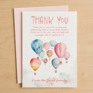 Watercolor hot air balloons baby shower thank you