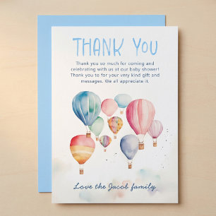 Watercolor hot air balloons baby shower thank you