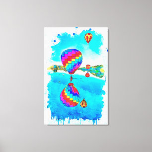 Watercolor Hot Air Balloons in Flight Canvas Print