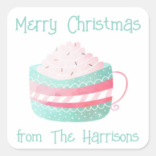 Watercolor Hot Chocolate Christmas Gift Stickers