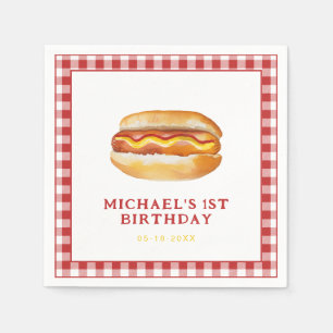 Watercolor Hot Dog Birthday Party Napkins – Kids B