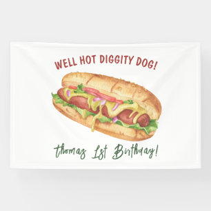 Watercolor Hot Dog Kids Birthday Banner