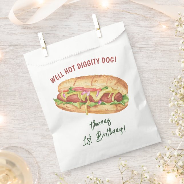 Watercolor Hot Dog Kids Birthday Favour Bag (Clipped)