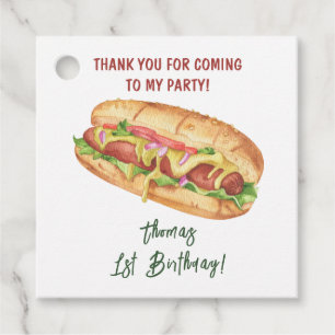 Watercolor Hot Dog Kids Birthday Thank you Favour Tags