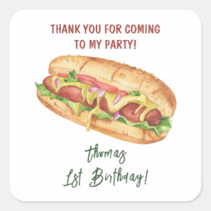 Watercolor Hot Dog Kids Birthday Thank you Square Sticker
