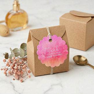 Watercolor Hot Pink and Orange Wedding  Favour Tags