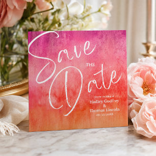 Watercolor Hot Pink and Orange Wedding  Invitation