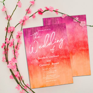 Watercolor Hot Pink and Orange Wedding Invitation