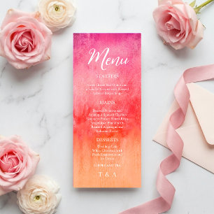 Watercolor Hot Pink and Orange Wedding  Menu