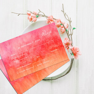 Watercolor Hot Pink and Orange Wedding Rsvp  Card