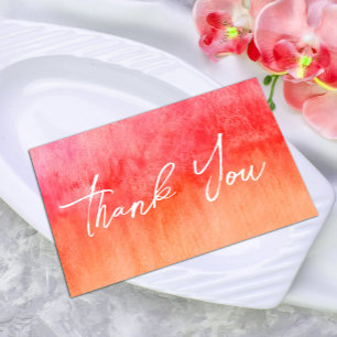 Watercolor Hot Pink and Orange Wedding Thank You Card
