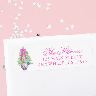 Watercolor Hot Pink Bow Ginger Jar Address