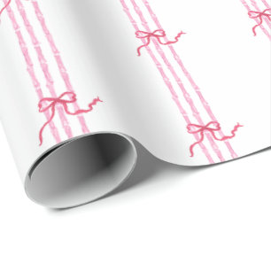 Watercolor Hot Pink Bows & Bamboo Wrapping Paper