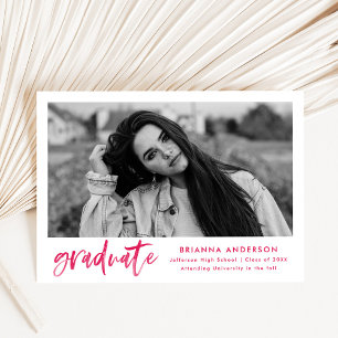 Watercolor Hot Pink Brush Script Graduation Party Invitation
