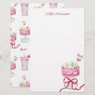 Watercolor Hot Pink Mahjong Cocktails Stationery