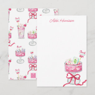 Watercolor Hot Pink Mahjong Cocktails Thank You Card