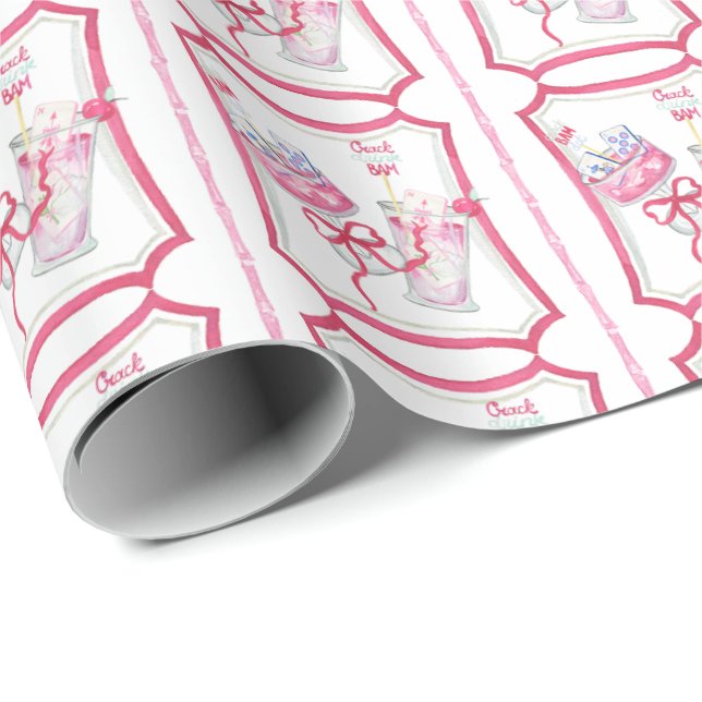 Watercolor Hot Pink Mahjong Cocktails Wrapping Paper (Roll Corner)