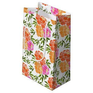 Watercolor Hot Pink Orange Floral Colorful Small Gift Bag