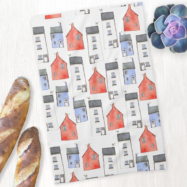 Watercolor House Art Kitchen Towel (Watercolor house art pattern architecture real estate pattern kitchen tea towel)