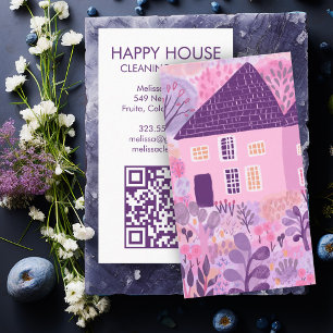 Watercolor House Cleaning Yardwork Garden QR Code Business Card