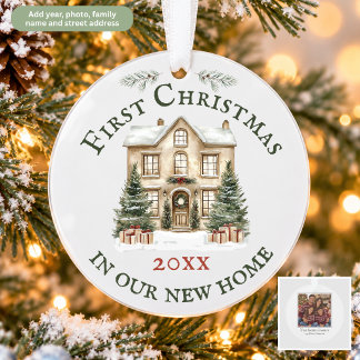 Watercolor House First Christmas in Our New Home Ornament
