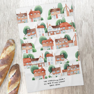 Watercolor House Home Art Personalized New Home Kitchen Towel