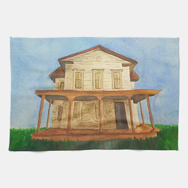Watercolor House Kitchen Towel (Horizontal)
