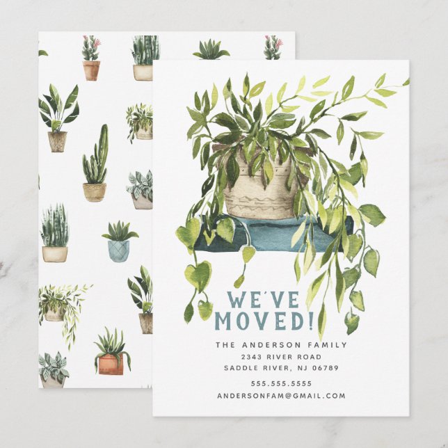 Watercolor House Plantes Moving Faire-part (Devant / Derrière)