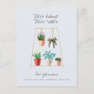 Watercolor House Plants New Home New Roots Moving Announcement Postcard