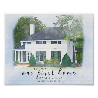 Watercolor House Portrait, Realtor Closing Gift Photo Print