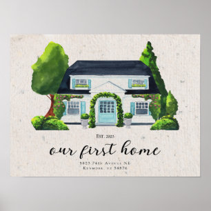 Watercolor House Portrait,Watercolor House Paintin Poster