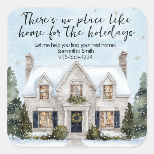 Watercolor House Real Estate Pop-By Christmas Square Sticker