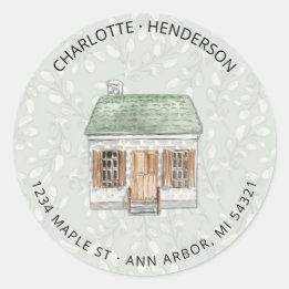 Watercolor House Return Address Classic Round Sticker