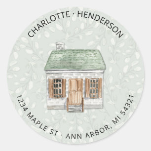 Watercolor House Return Address Classic Round Sticker