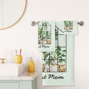 Watercolor Houseplant Best Plant Mom Bath Towel Set