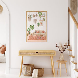 Watercolor Houseplants in Bohemian Style House Poster