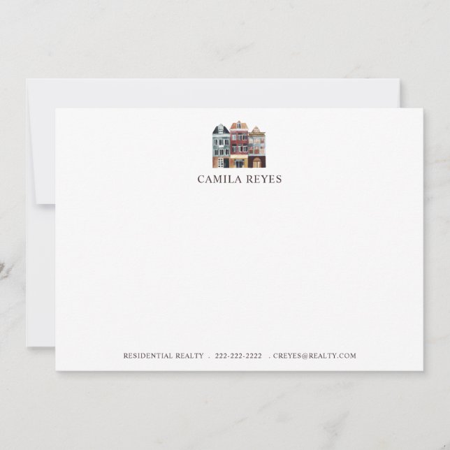 Watercolor Houses Personalized Real Estate Agent Card (Front)