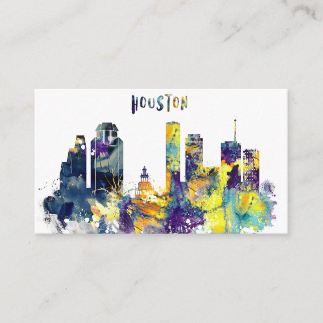 Watercolor Houston Skyline Business Card (Front)